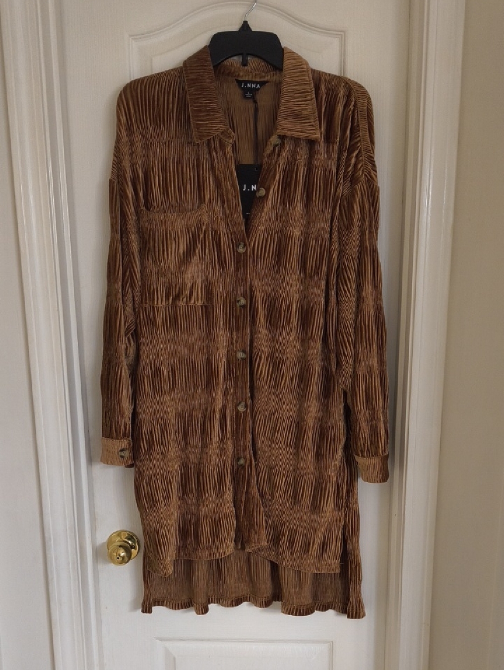 J.NNA Brown Crinkle Midi Dress - Button-Front Women's Dress